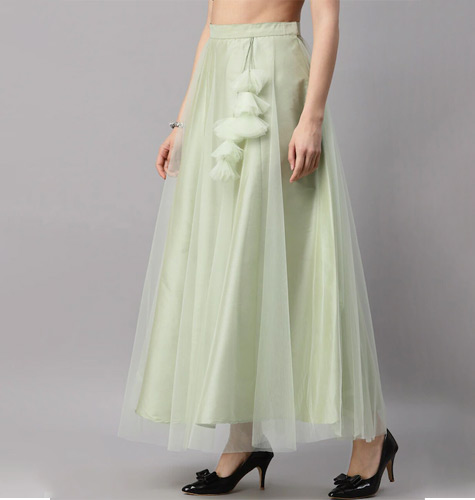 Women Green Solid Flared Maxi Skirt